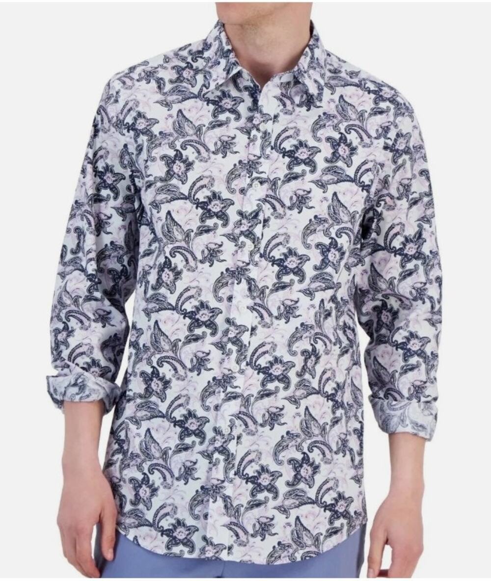 Club Room LS Purple Paisley Full Button Shirt - Size Large